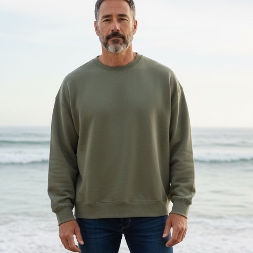 Oak + Fort Mens Oversized Crewneck Sweatshirt Tan Beige Cotton M Scandi Boxy Y2K